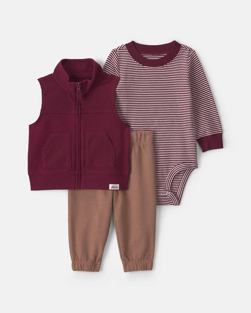 Baby Boy 3-Piece Corduroy Layering Set - Burgundy/Brown