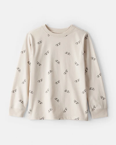 Boys Skateboard Print Long-Sleeve Graphic Tee - Brown