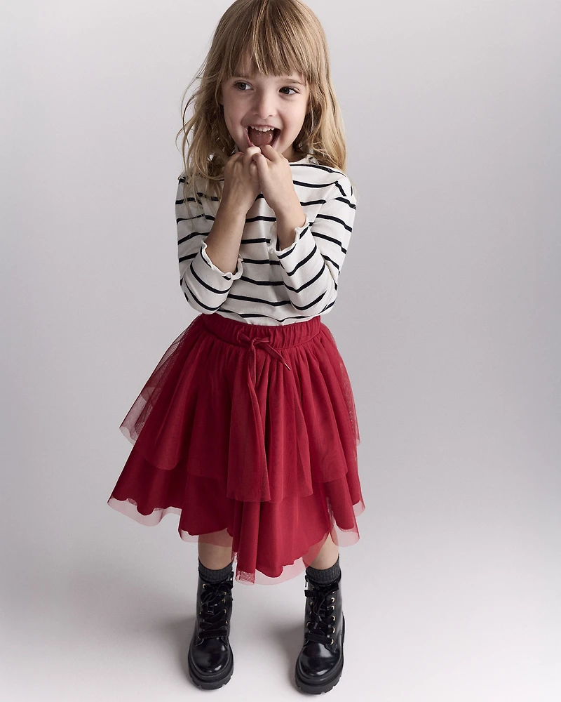Toddler Girl Avenue Twirl™ Tiered Midi Skirt with Tulle - Red