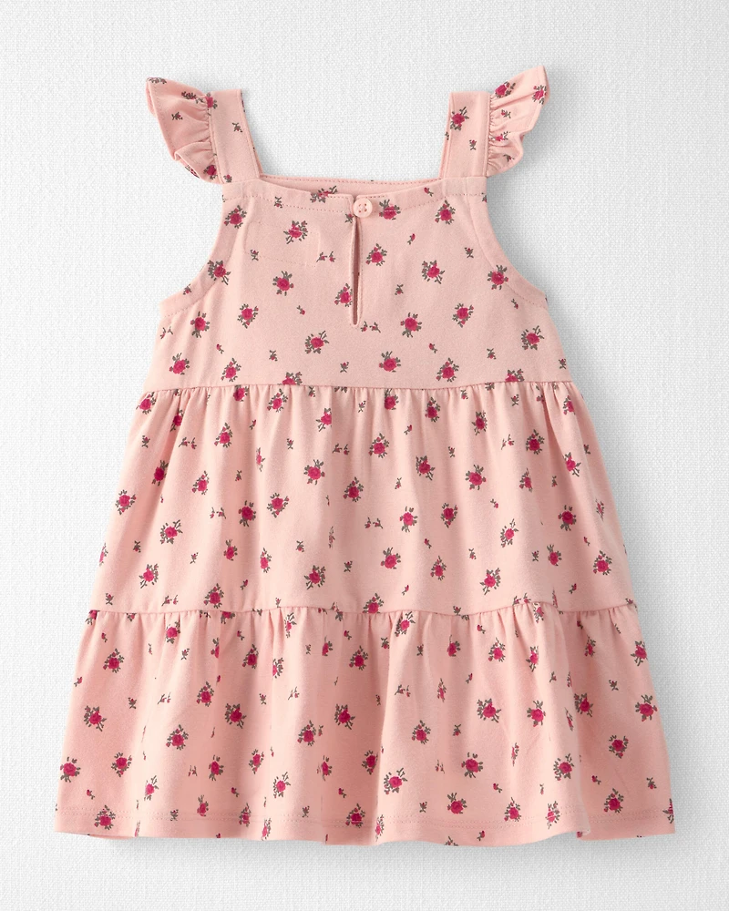 Baby Girl Organic Cotton Tiered Dress in Blush Floral Print