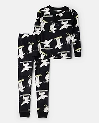 Boys Polar Bear Print DreamPlush Long-Sleeve Snug Fit 2-Piece Pajamas - Black