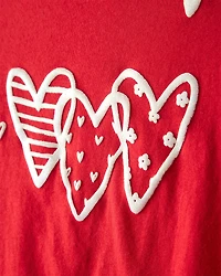 Girls Valentine Heart Long-Sleeve Graphic Tee - Red