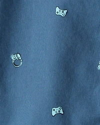Boys Video Game Print Button-Down Shirt - Blue