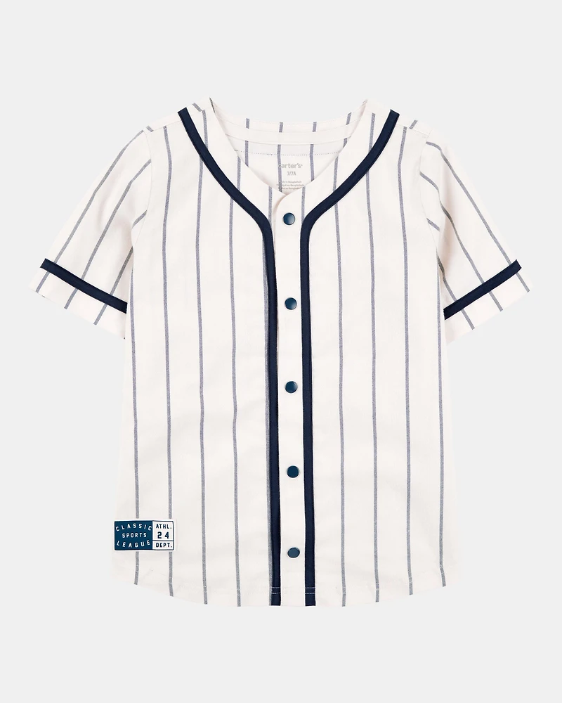 Kid Striped Baseball Button-Down Shirt - White