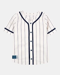 Kid Striped Baseball Button-Down Shirt - White
