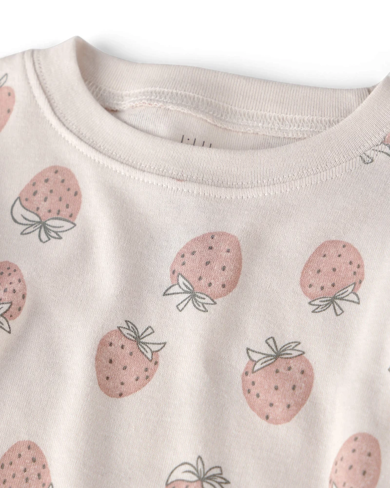 Girls 2-Piece Organic Cotton Ribbed Pajama Set in Strawberry Print