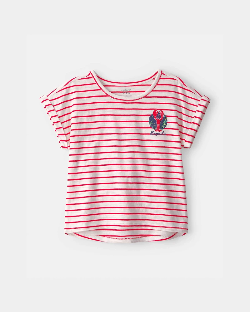 Girls Lobster Striped Top - Red/Ivory