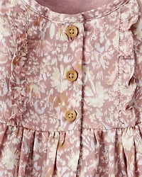 Baby Girl Floral Cotton Long-Sleeve Dress - Pink