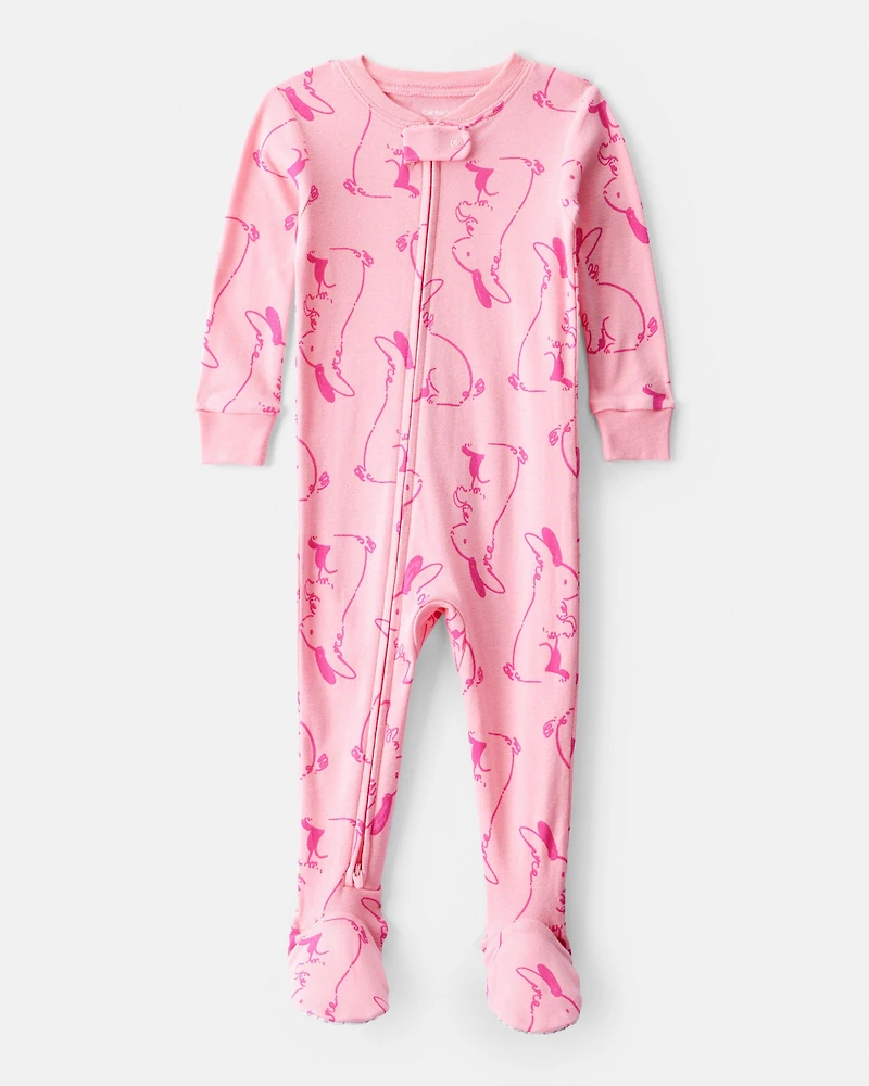 Toddler Girl Bunny 100% Cotton Snug Fit 1-Piece Pajamas - Pink