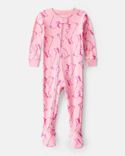 Toddler Girl Bunny 100% Cotton Snug Fit 1-Piece Pajamas - Pink