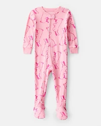 Toddler Girl Bunny 100% Cotton Snug Fit 1-Piece Pajamas - Pink