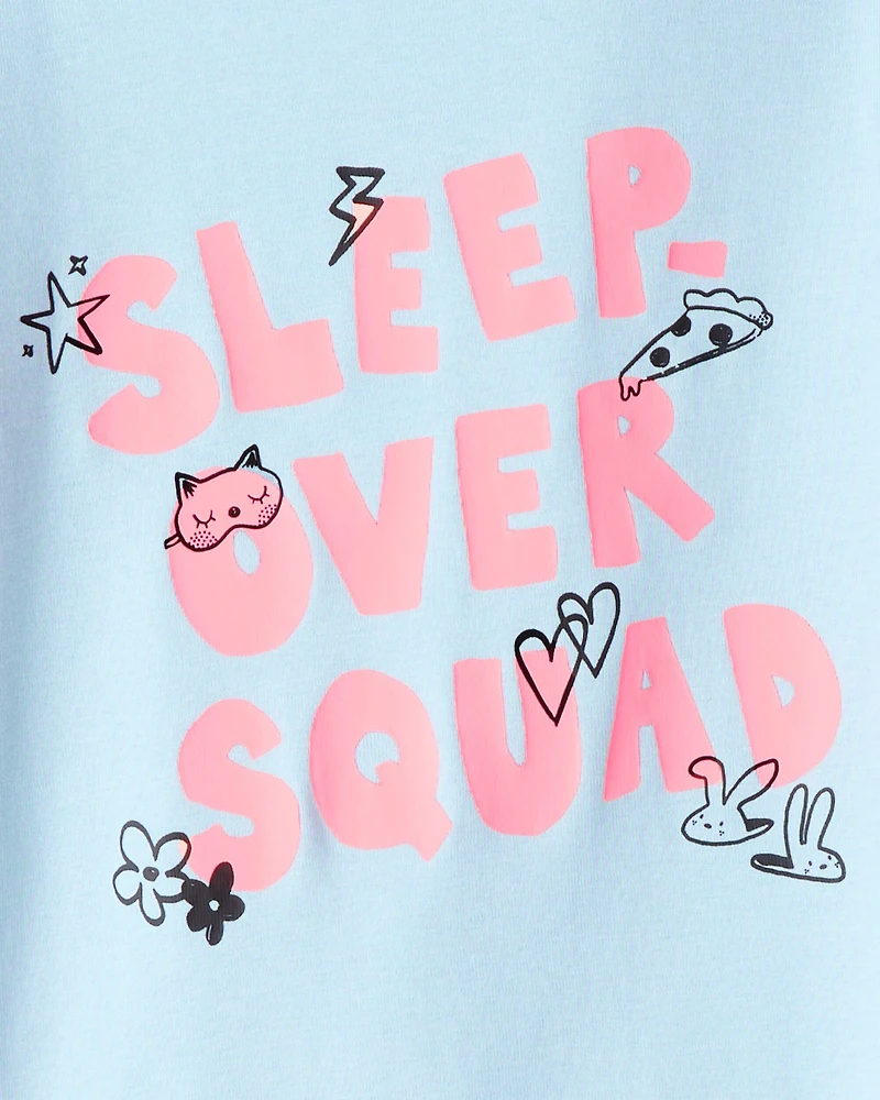 Girls 100% Cotton Snug Fit 4-Piece Pajamas - Blue/White