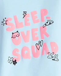 Girls 100% Cotton Snug Fit 4-Piece Pajamas - Blue/White