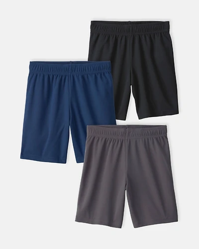 Boys 3-Pack Mesh Active Shorts - Black/Blue/Grey