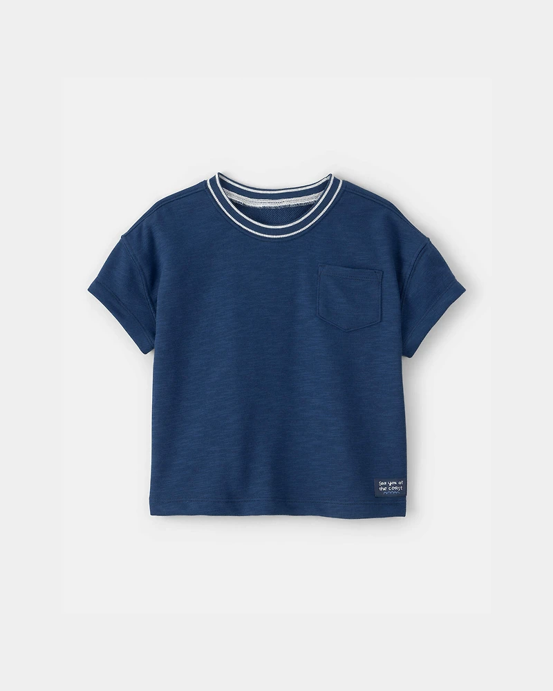 Toddler Boy 2-Piece French Terry Pocket T-Shirt & Striped Pants Set - Navy/Grey