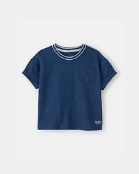 Toddler Boy 2-Piece French Terry Pocket T-Shirt & Striped Pants Set - Navy/Grey
