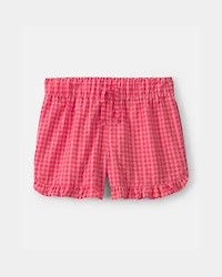 Girls Ruffle-Trim Gingham Shorts - Pink