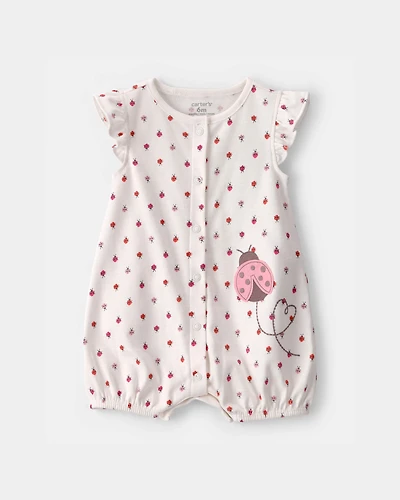 Baby Girl Ladybug Flutter Sleeve Romper - Ivory
