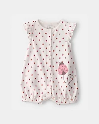 Baby Girl Ladybug Flutter Sleeve Romper - Ivory