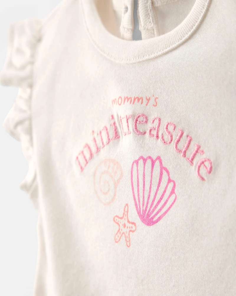 Baby Girl 2-Piece 'Mommy's Mini Treasure' Shell Bodysuit & Pant Set - Pink/Ivory