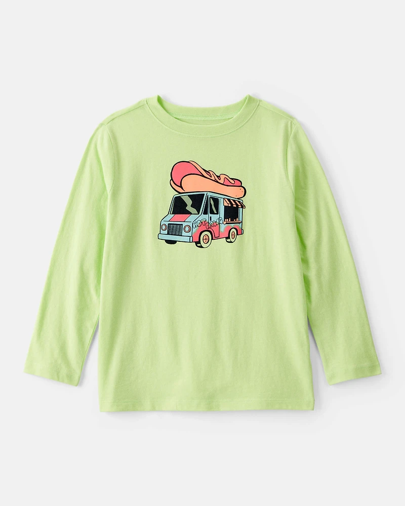 Boys Hotdog Truck Long-Sleeve Graphic Tee - Green