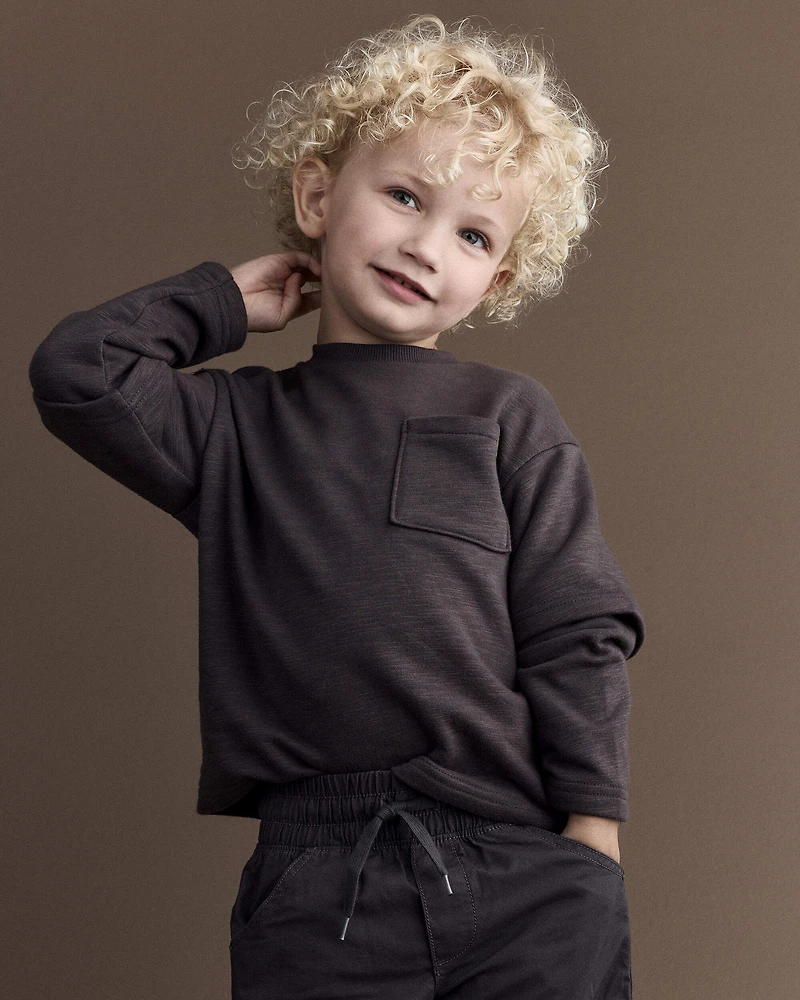 Toddler Boy Long-Sleeve Pocket Tee - Dark Grey