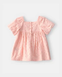 Baby Girl Short-Sleeve Eyelet Dress - Pink