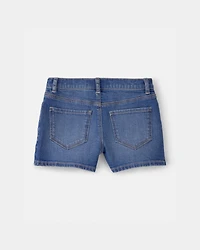 Girls Floral Denim Embroidered Shorts - Medium Wash