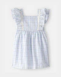 Toddler Girl Plaid Ruffle-Sleeve Dress - Blue/White