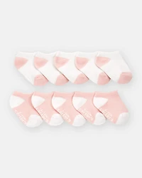 Baby 10-Pack No Show Socks - Pink/White