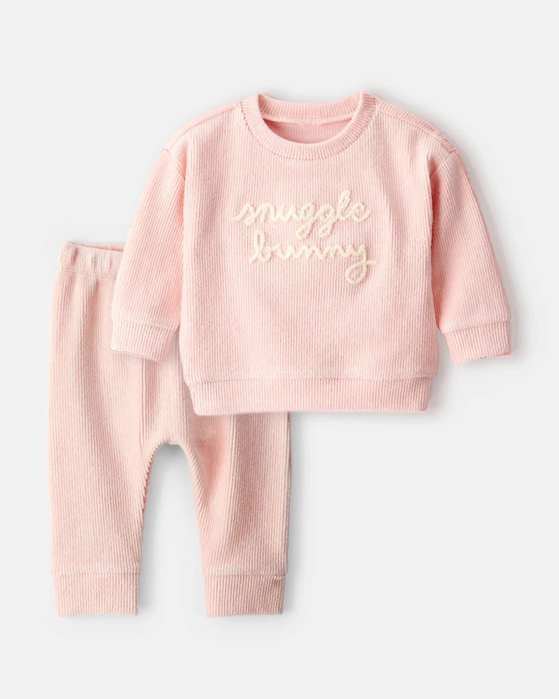 Baby Girl 2-Piece 'Snuggle Bunny' Pullover Sweatshirt & Pant Set - Pink