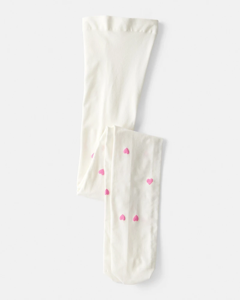 Girls Heart Tights - Pink/White