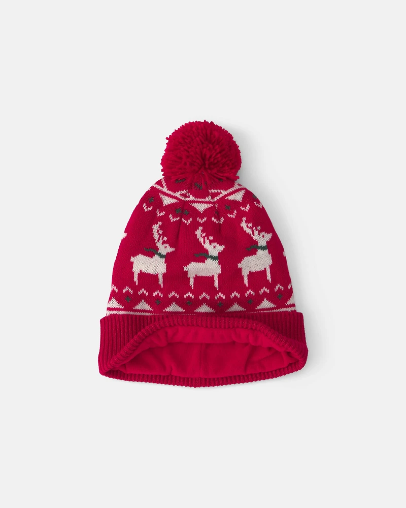 Baby 2-Piece Fair Isle Christmas Beanie & Glove Set - Red