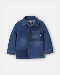 Toddler Boy Patchwork Denim Jacket- Dark Wash