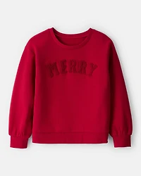 Girls Christmas Merry Long-Sleeve Pullover Sweatshirt - Red