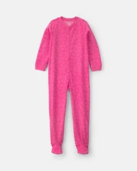 Girls 1-Piece Smiley Faces Fleece Loose Fit Footed Pajama - Pink