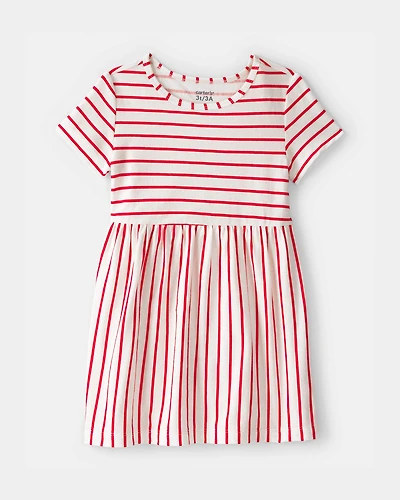 Toddler Girl Striped Short-Sleeve Dress - Red/Ivory