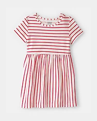 Toddler Girl Striped Short-Sleeve Dress - Red/Ivory