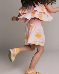 Toddler Girl Swing Shorts with Pockets in Sunny Life Print - Light Pink
