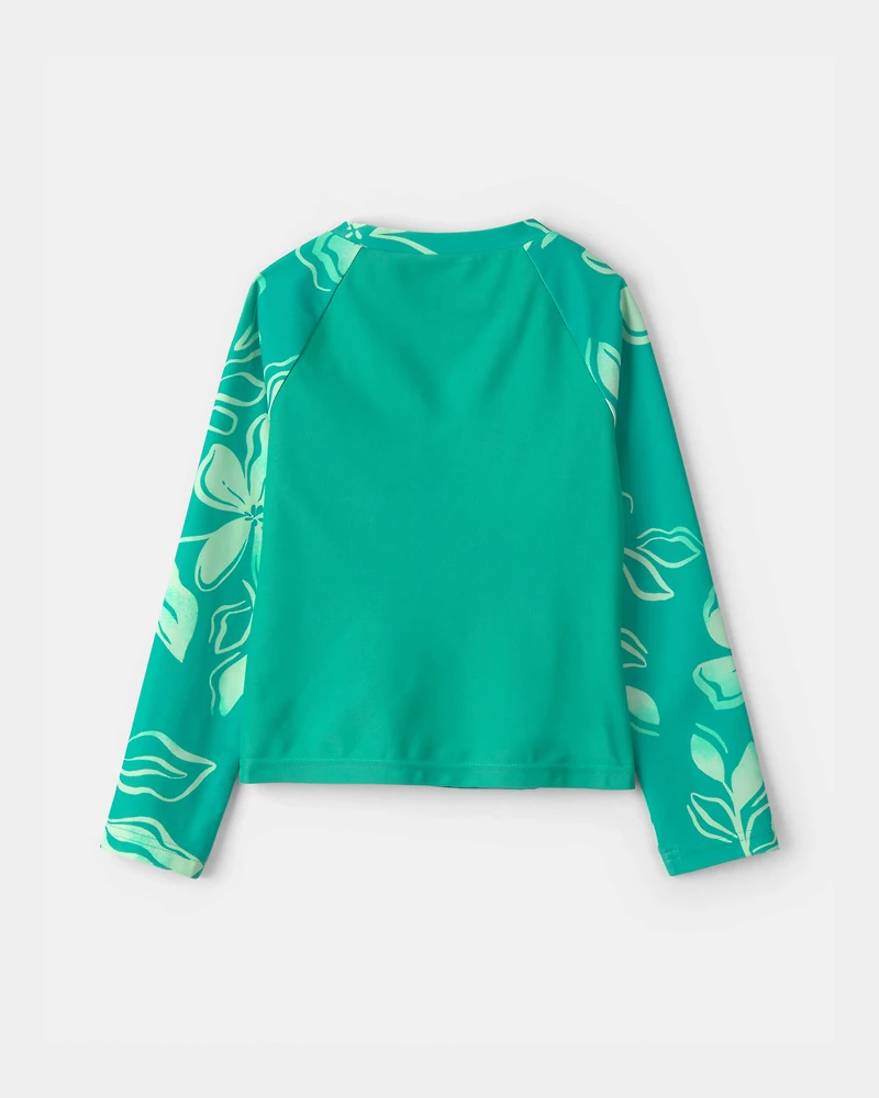 Girls 3-Piece Floral Rashguard Swimsuit Set - Green
