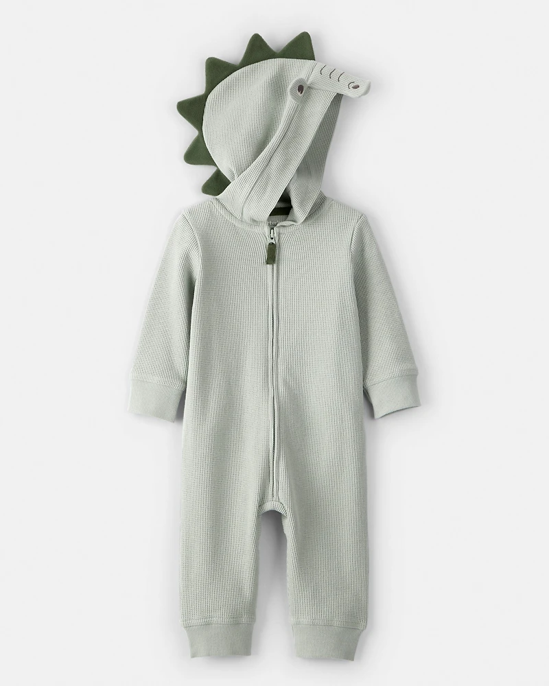 Baby Boy Alligator Thermal Long-Sleeve Hooded Jumpsuit - Green
