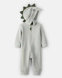 Baby Boy Alligator Thermal Long-Sleeve Hooded Jumpsuit - Green