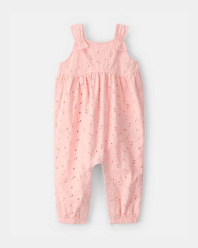 Baby Girl Eyelet Sleeveless Jumpsuit - Pink
