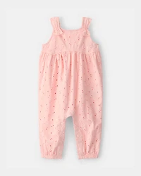 Baby Girl Eyelet Sleeveless Jumpsuit - Pink