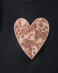 Girls Leopard Heart Short-Sleeve Graphic Tee - Black