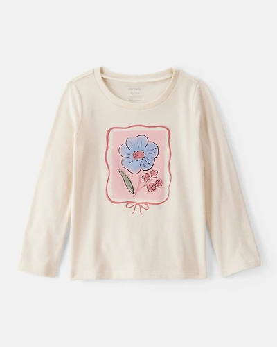 Toddler Girl Flower Long-Sleeve Graphic Tee - Cream