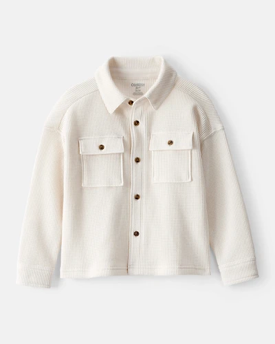 Toddler Boy Long-Sleeve Waffle Knit Utility Shirt - White