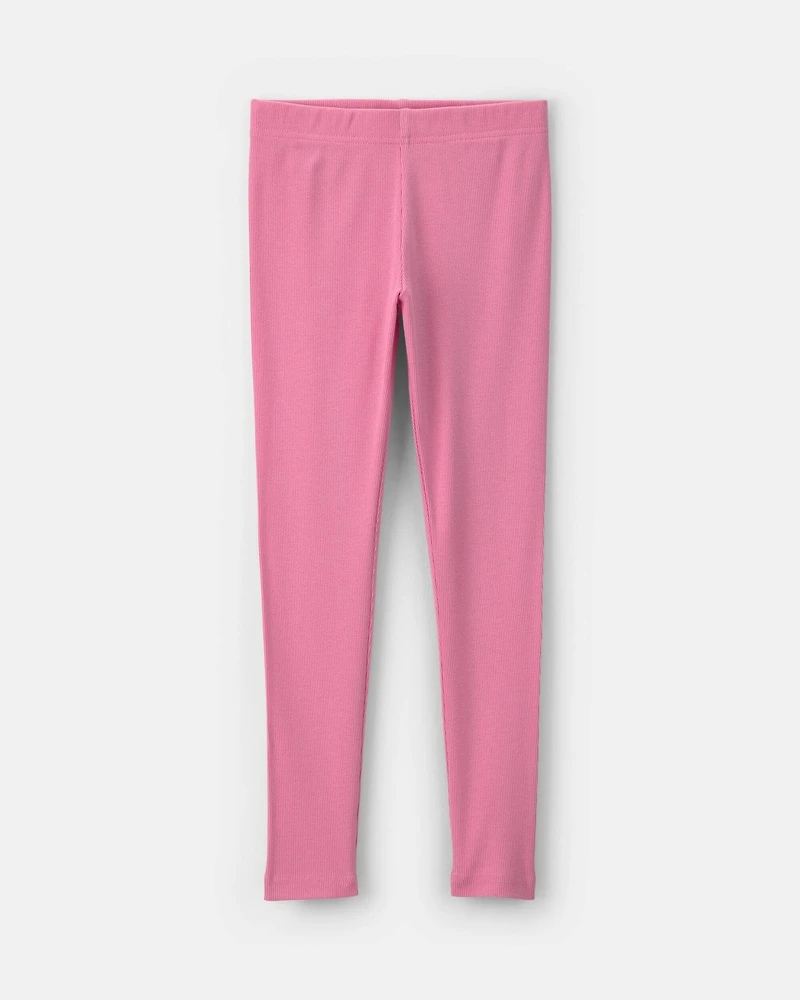 Girls Pull-On Stretch Rib Leggings - Pink