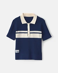 Girls Striped Polo Shirt - Navy Blue