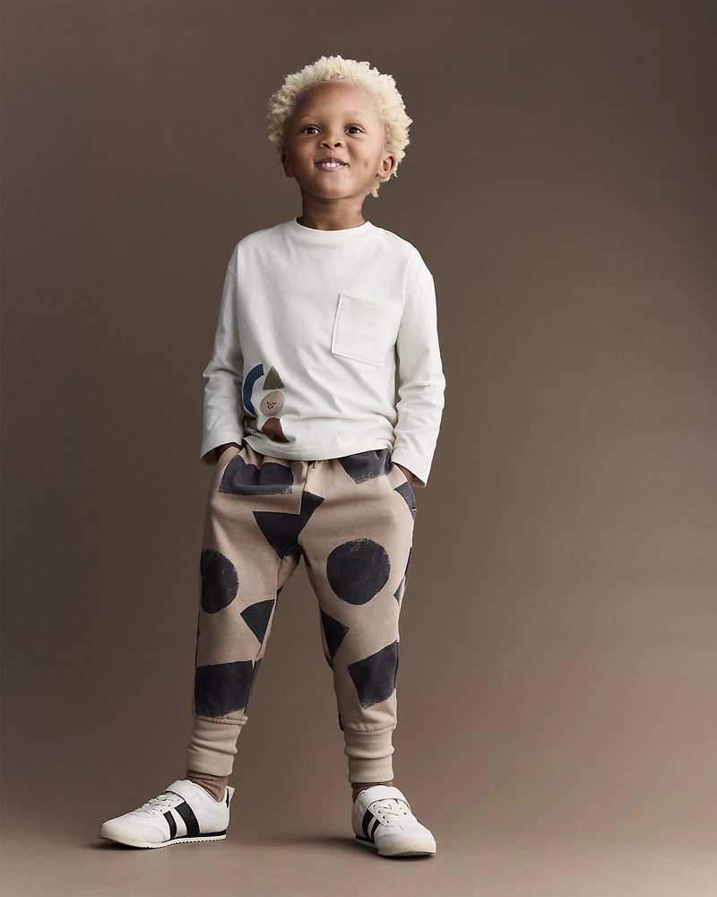 Toddler Long-Sleeve Pocket Relaxed Tee with Shapes - Cream